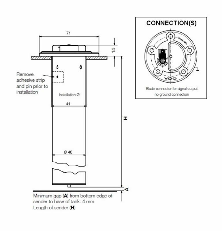 VDO 54mm Fuel tubular sender 230mm